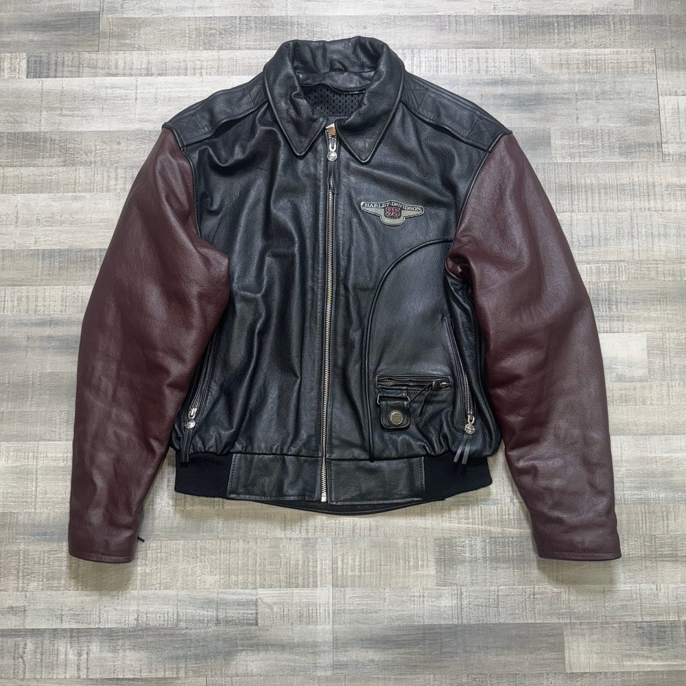 Harley Davidson Large Men's 95TH ANNIVERSARY Leather Motorcycle Bomber Jacket